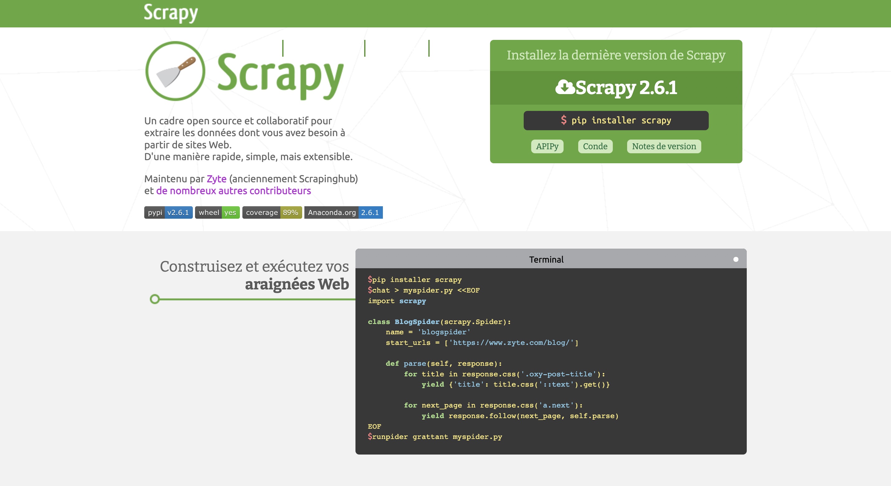Scrapy : site de scraping web